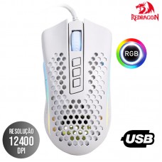 Mouse Gamer USB Sensor Pixart PWM 3327 12400Dpi 7 Botões com LED RGB Chroma Mark II Storm Redragon M808W-RGB - Branco